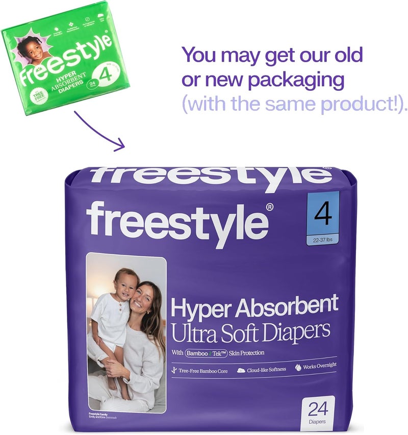 Freestyle BambooTek Diapers – (Size 4) Hyper Absorbent & Non-Toxic – Disposable Diapers for Sensitive Skin – Ultra Soft Diapers (22-37 lbs) – 144 Count - Image 2